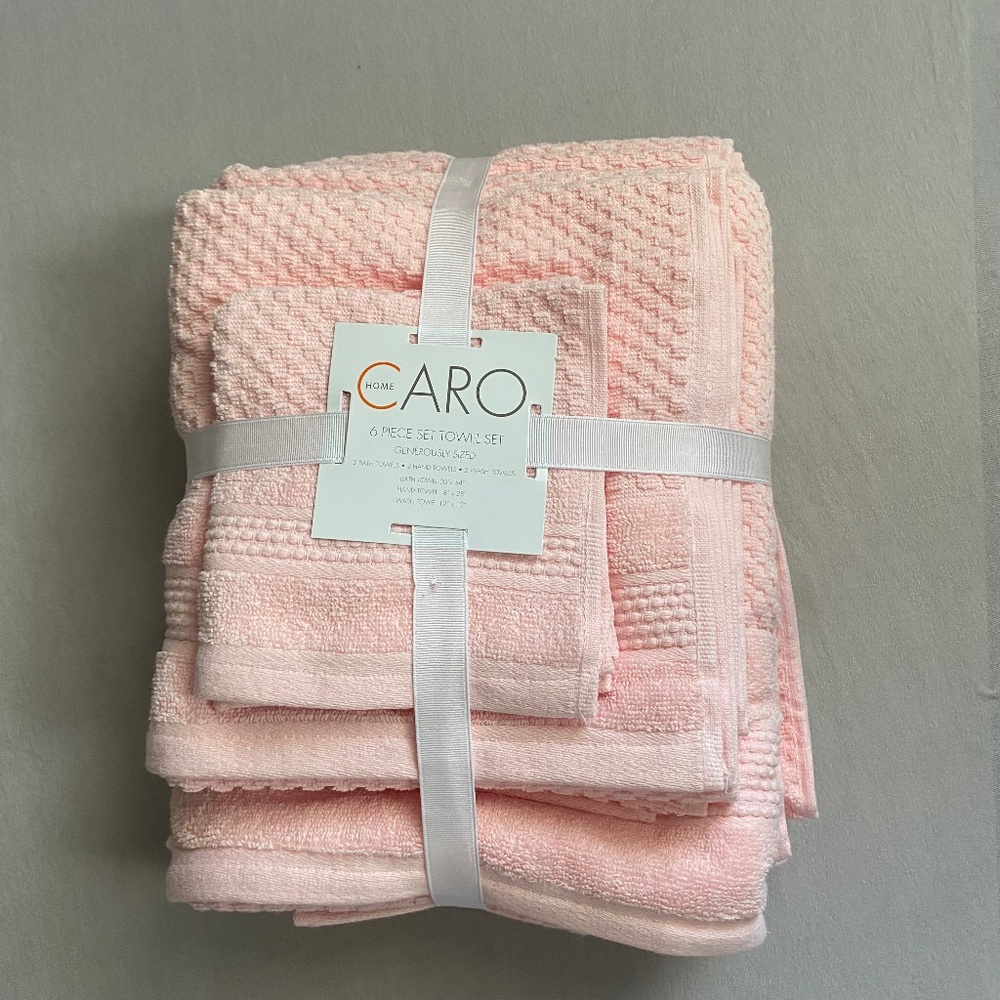 Caro Home 6 piece Towel Set in Light Pink Color (NWT)